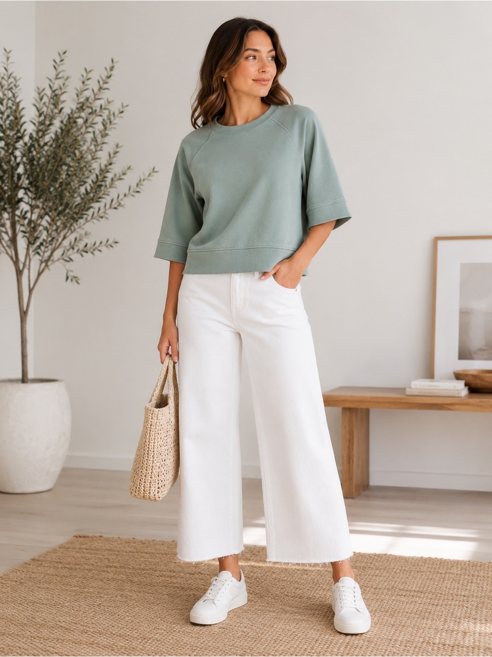 LOFT Lou & Grey Scubasoft Sage Green Raglan Sweatshirt Top | Petite XS